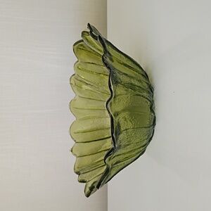 70's Vintage Avocado Green Indiana Glass Bowl Sunflower Petals Dish